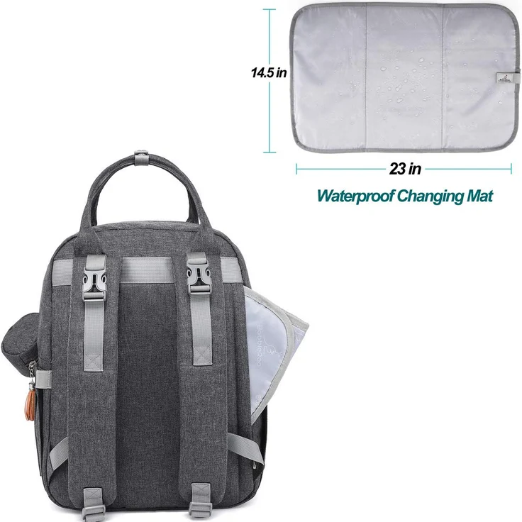BabbleRoo Baby Wickeltasche/Rucksack, Wickelrucksack lässige Wickeltaschen, Multifunktional Große Kapazität Babytasche Reiserucksack mit Wickelauflage & Schnullerhalter (dunkelgrau) – Bild 8
