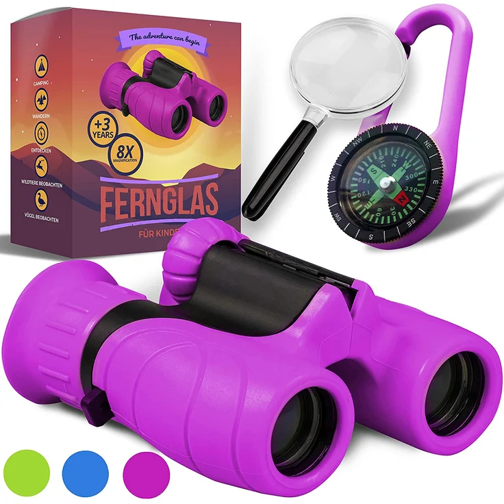Fernglas für Kinder - Optimales Geschenk für kleine Jungen und Mädchen - Starke Vergrößerung 8X21 – Umfangreiches Set inklusive Lupe & Kompass – Spielzeug für 4 5 6 7 8 Jahre alte Jungen und Mädchen – Bild 1