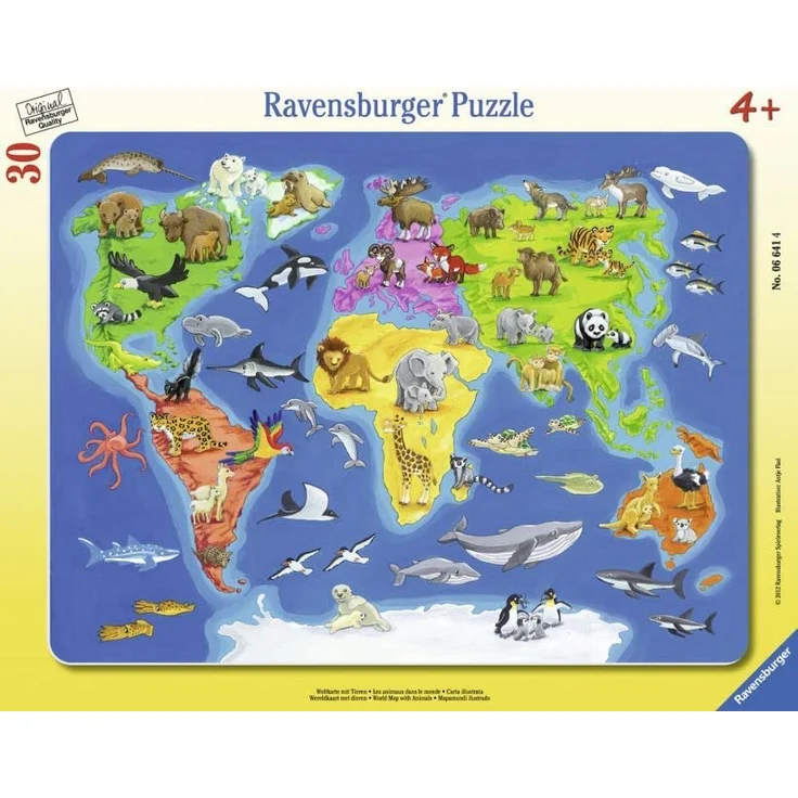 Ravensburger Kinderpuzzle 06641 - Weltkarte mit Tieren - Rahmenpuzzle – Bild 7
