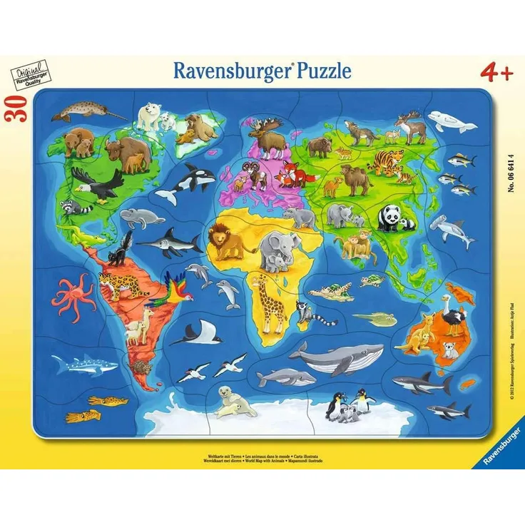 Ravensburger Kinderpuzzle 06641 - Weltkarte mit Tieren - Rahmenpuzzle