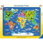 Ravensburger Kinderpuzzle 06641 - Weltkarte mit Tieren - Rahmenpuzzle