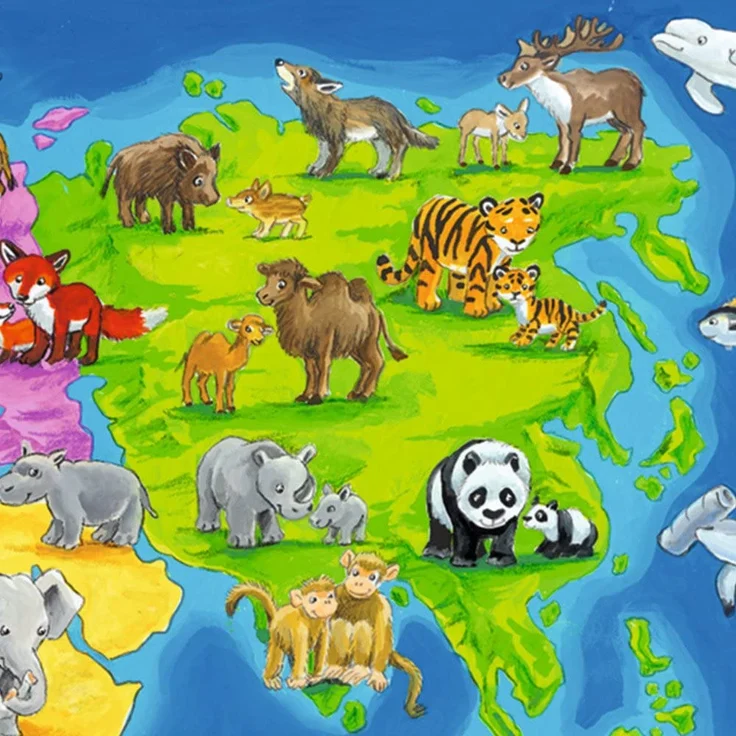Ravensburger Kinderpuzzle 06641 - Weltkarte mit Tieren - Rahmenpuzzle – Bild 3