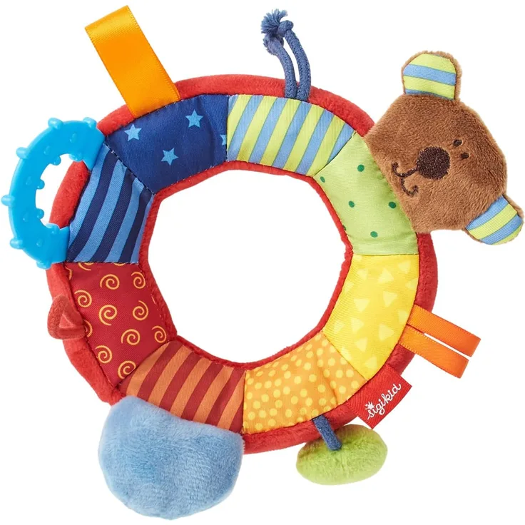 sigikid, Mädchen und Jungen, Rassel Aktiv-Ring Bär, Rot/Bunt, 40490