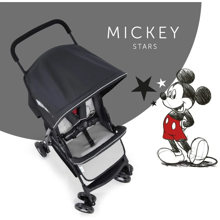 Hauck Disney Buggy Sport, Ultra Leicht - nur 5,9 kg, Klein Zusammenklappbar, Reisebuggy mit Liegefunktion, Sonnenverdeck, Großer Korb, Mickey Stars Grau Schwarz – Bild 6