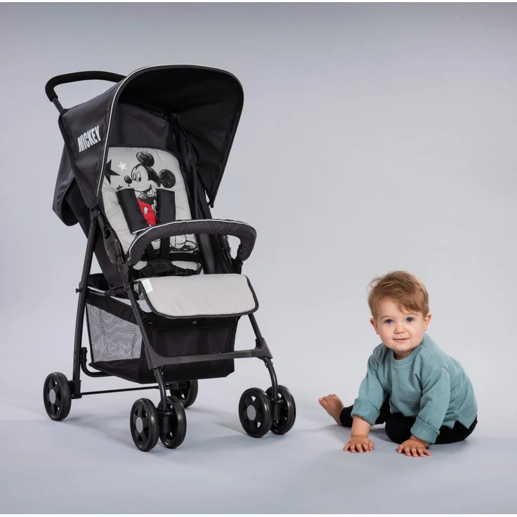 Hauck Disney Buggy Sport, Ultra Leicht - nur 5,9 kg, Klein Zusammenklappbar, Reisebuggy mit Liegefunktion, Sonnenverdeck, Großer Korb, Mickey Stars Grau Schwarz – Bild 8