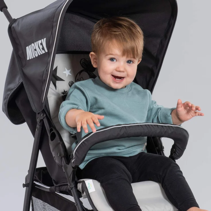 Hauck Disney Buggy Sport, Ultra Leicht - nur 5,9 kg, Klein Zusammenklappbar, Reisebuggy mit Liegefunktion, Sonnenverdeck, Großer Korb, Mickey Stars Grau Schwarz – Bild 9