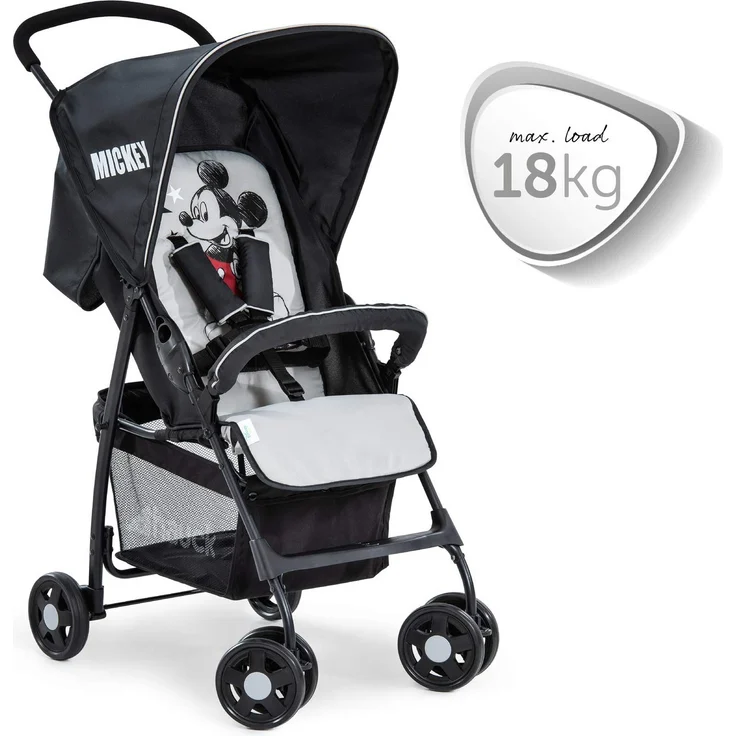 Hauck Disney Buggy Sport, Ultra Leicht - nur 5,9 kg, Klein Zusammenklappbar, Reisebuggy mit Liegefunktion, Sonnenverdeck, Großer Korb, Mickey Stars Grau Schwarz – Bild 2