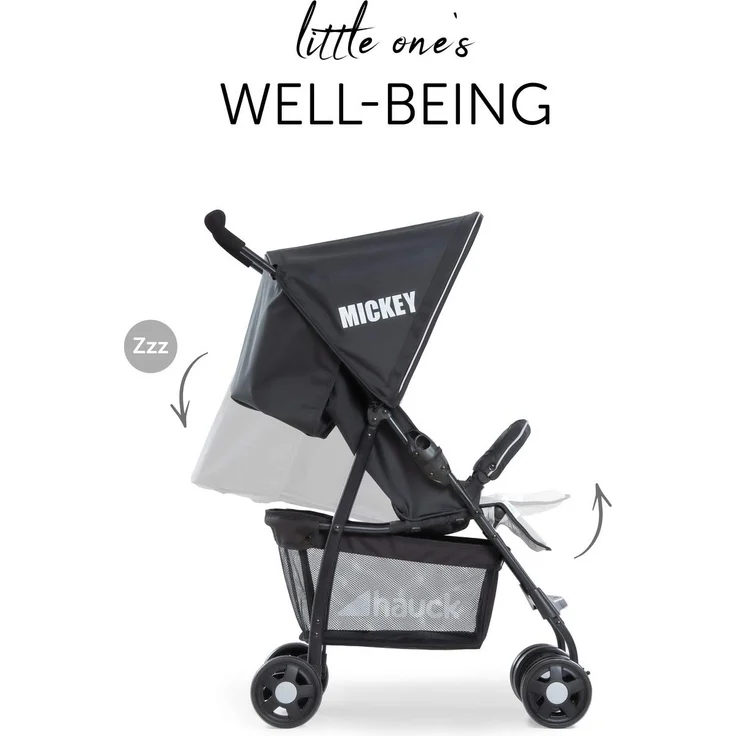 Hauck Disney Buggy Sport, Ultra Leicht - nur 5,9 kg, Klein Zusammenklappbar, Reisebuggy mit Liegefunktion, Sonnenverdeck, Großer Korb, Mickey Stars Grau Schwarz – Bild 4