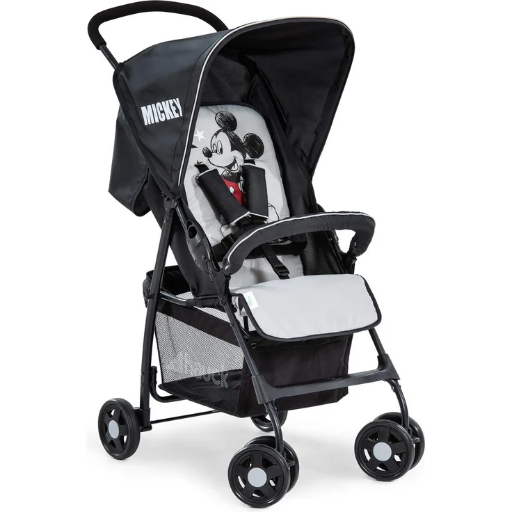 Hauck Disney Buggy Sport, Ultra Leicht - nur 5,9 kg, Klein Zusammenklappbar, Reisebuggy mit Liegefunktion, Sonnenverdeck, Großer Korb, Mickey Stars Grau Schwarz – Bild 1