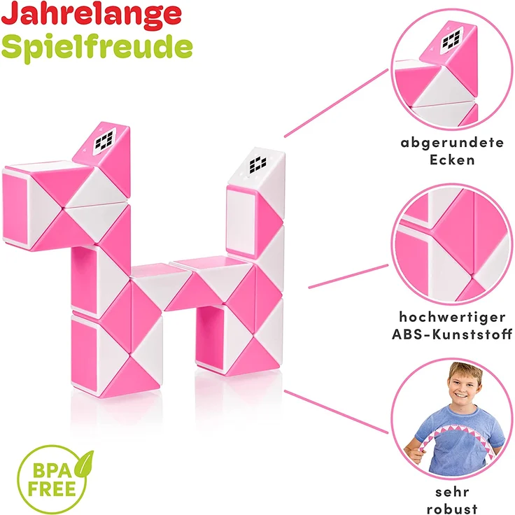 CUBIDI® Original Magic Snake - 24 Blöcke Rosa ⎥ Knobelspiele für Kinder und Erwachsene ⎥ ideal als Mitgebsel Kindergeburtstag, Kindergeburtstag Gastgeschenke oder kleine Geschenke für Kinder – Bild 6