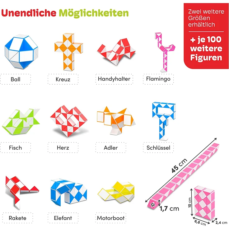 CUBIDI® Original Magic Snake - 24 Blöcke Rosa ⎥ Knobelspiele für Kinder und Erwachsene ⎥ ideal als Mitgebsel Kindergeburtstag, Kindergeburtstag Gastgeschenke oder kleine Geschenke für Kinder – Bild 3