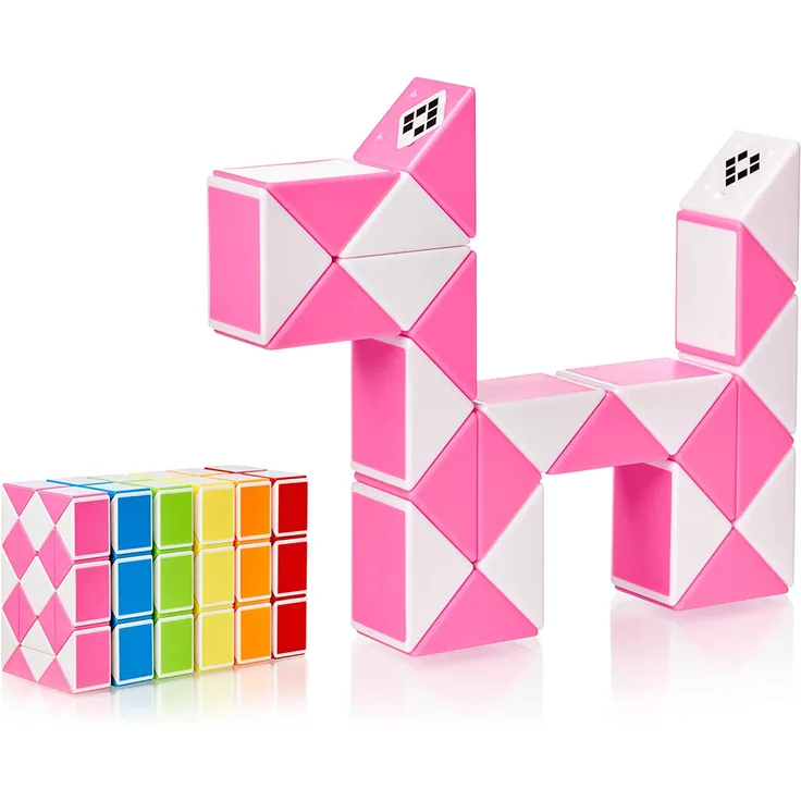 CUBIDI® Original Magic Snake - 24 Blöcke Rosa ⎥ Knobelspiele für Kinder und Erwachsene ⎥ ideal als Mitgebsel Kindergeburtstag, Kindergeburtstag Gastgeschenke oder kleine Geschenke für Kinder
