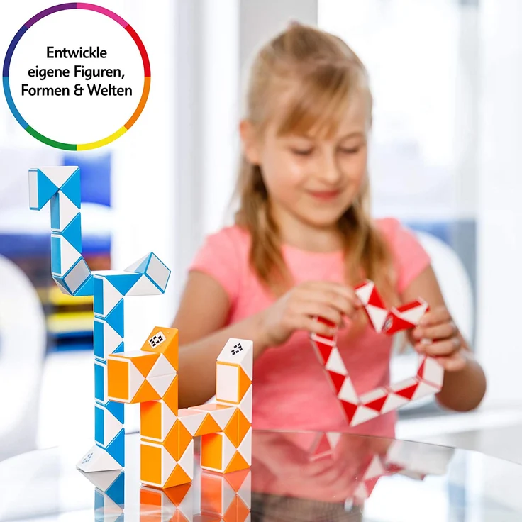 CUBIDI® Original Magic Snake - 24 Blöcke Rosa ⎥ Knobelspiele für Kinder und Erwachsene ⎥ ideal als Mitgebsel Kindergeburtstag, Kindergeburtstag Gastgeschenke oder kleine Geschenke für Kinder – Bild 8