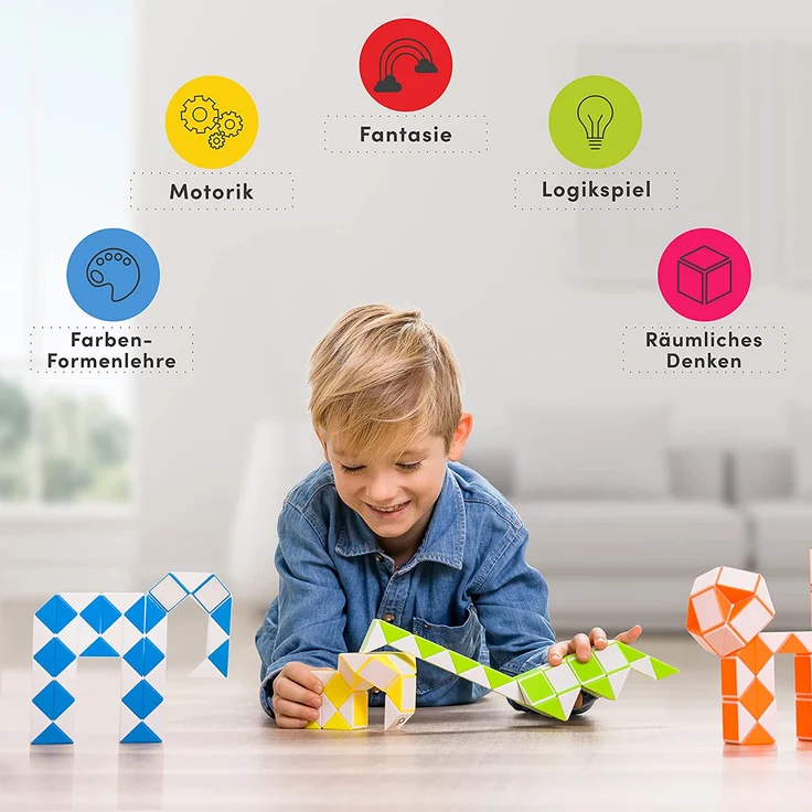 CUBIDI® Original Magic Snake - 24 Blöcke Rosa ⎥ Knobelspiele für Kinder und Erwachsene ⎥ ideal als Mitgebsel Kindergeburtstag, Kindergeburtstag Gastgeschenke oder kleine Geschenke für Kinder – Bild 5