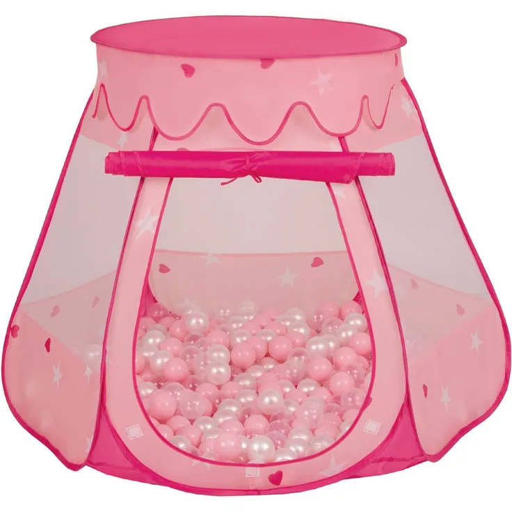 Selonis Baby Spielzelt Mit Plastikbällen Zelt 105X90cm/600 Bälle Plastikkugel Kinder, Pink:Puderrosa-Perle-Transparent