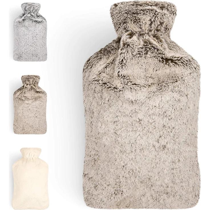 Blumtal Premium Wärmflasche mit Bezug in Kunstfelloptik - Wärmeflasche mit Kuschelweichem Fellbezug zur Schmerzlinderung, Auslaufsichere Bettflasche aus Naturkautschuk für Kinder und Erwachsene, Braun – Bild 1