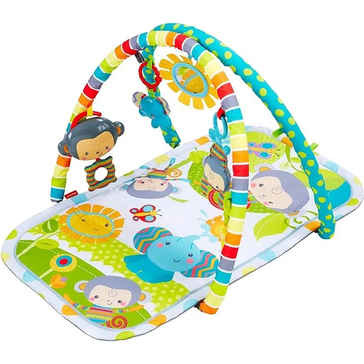 Fisher-Price CLJ42Musik-Äffchen Spielcenter, Krabbeldecke mit zweiSpielbögen, inkl. 6 Spielzeugen, Babyerstausstattung, ab 0 Monaten