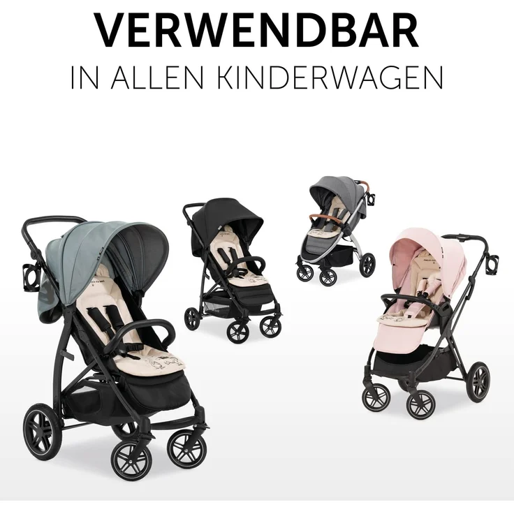 Hauck Universal Sitzauflage für Buggys, Kinderwagen, Fahrradanhänger, Baumwolle, Atmungsaktiv, Weich, Einfache Befestigung ,Sommer & Winter, Winnie the Pooh Beige – Bild 2