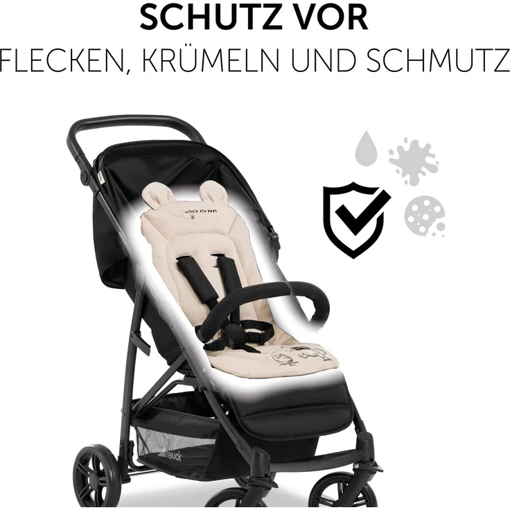 Hauck Universal Sitzauflage für Buggys, Kinderwagen, Fahrradanhänger, Baumwolle, Atmungsaktiv, Weich, Einfache Befestigung ,Sommer & Winter, Winnie the Pooh Beige – Bild 6