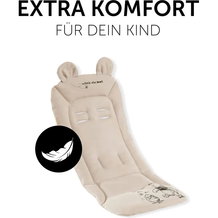 Hauck Universal Sitzauflage für Buggys, Kinderwagen, Fahrradanhänger, Baumwolle, Atmungsaktiv, Weich, Einfache Befestigung ,Sommer & Winter, Winnie the Pooh Beige – Bild 4