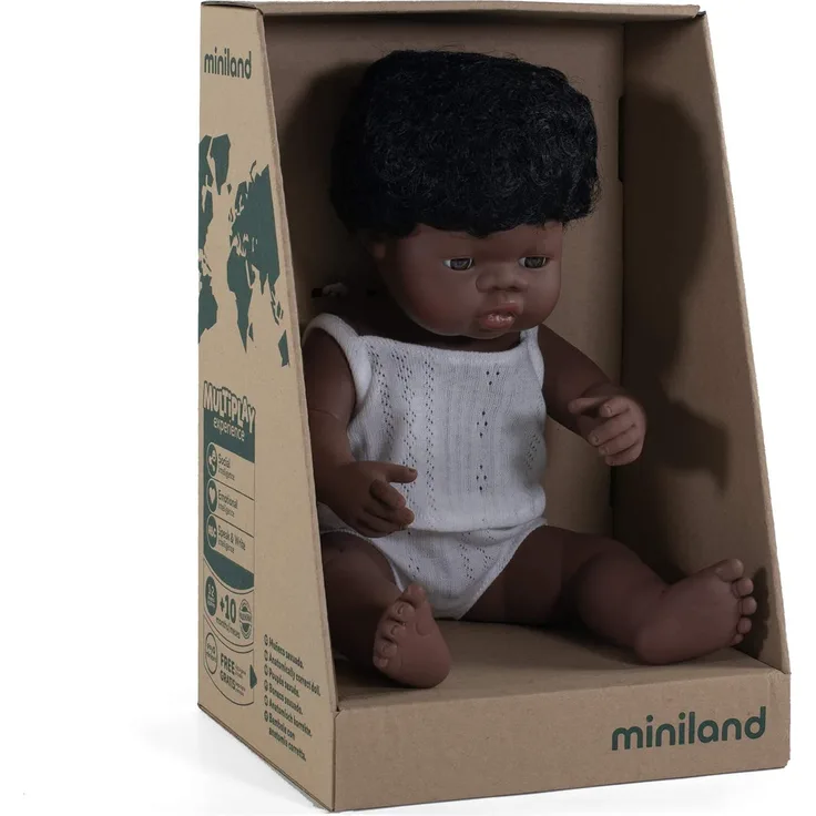 Miniland babypuppe Junge mit Vanilleduft 38 cm schwarze Haare