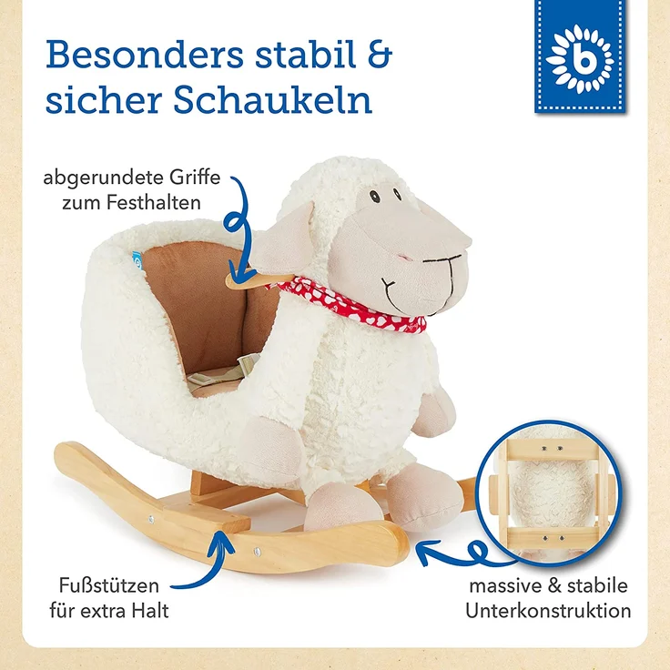 Bieco Plüsch Schaukeltier Schaf 61x33x48cm | Schaukelpferd Baby | Schaukeltier Baby | Kinderschaukel Indoor | Baby Wippe | Baby Schaukel | Schaukelpferd ab 1 Jahr | Schaukel Baby Spielzeug – Bild 4