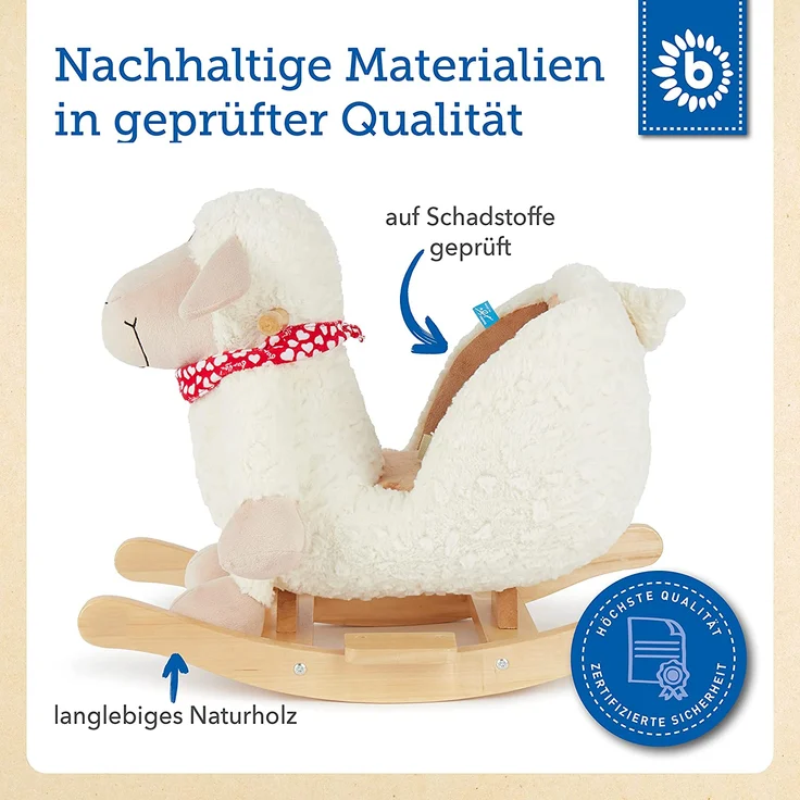 Bieco Plüsch Schaukeltier Schaf 61x33x48cm | Schaukelpferd Baby | Schaukeltier Baby | Kinderschaukel Indoor | Baby Wippe | Baby Schaukel | Schaukelpferd ab 1 Jahr | Schaukel Baby Spielzeug – Bild 6