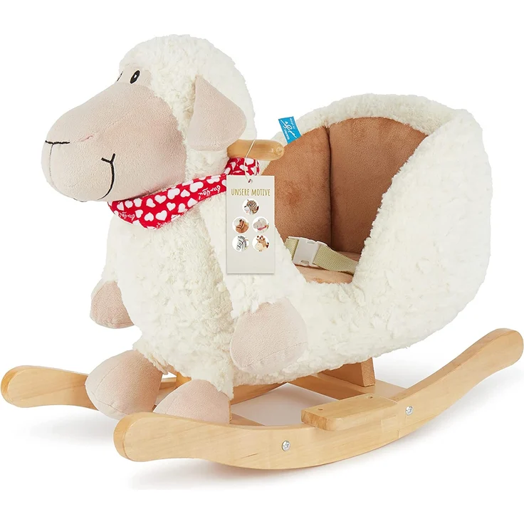 Bieco Plüsch Schaukeltier Schaf 61x33x48cm | Schaukelpferd Baby | Schaukeltier Baby | Kinderschaukel Indoor | Baby Wippe | Baby Schaukel | Schaukelpferd ab 1 Jahr | Schaukel Baby Spielzeug – Bild 1