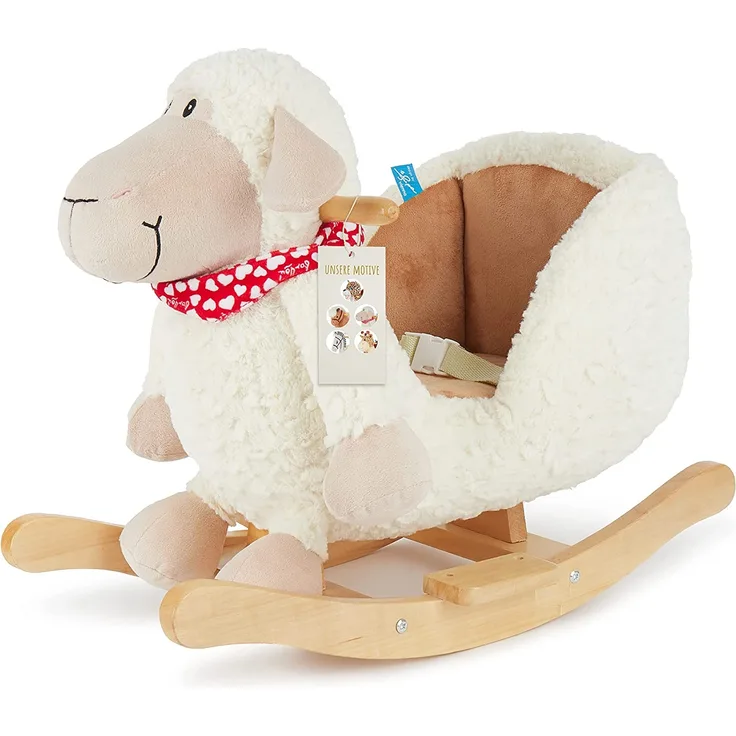 Bieco Plüsch Schaukeltier Schaf 61x33x48cm | Schaukelpferd Baby | Schaukeltier Baby | Kinderschaukel Indoor | Baby Wippe | Baby Schaukel | Schaukelpferd ab 1 Jahr | Schaukel Baby Spielzeug