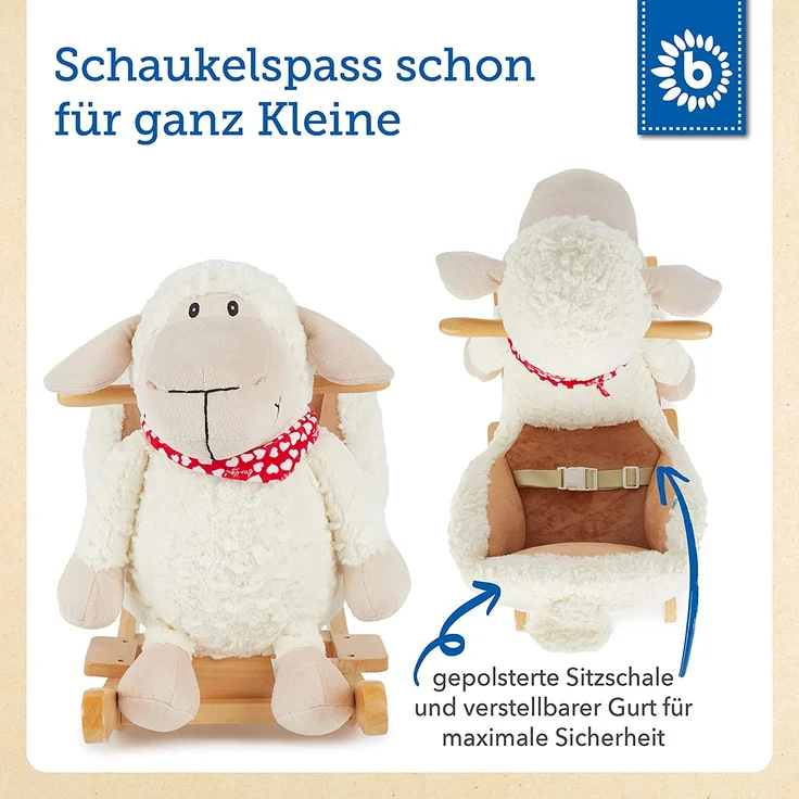 Bieco Plüsch Schaukeltier Schaf 61x33x48cm | Schaukelpferd Baby | Schaukeltier Baby | Kinderschaukel Indoor | Baby Wippe | Baby Schaukel | Schaukelpferd ab 1 Jahr | Schaukel Baby Spielzeug – Bild 3