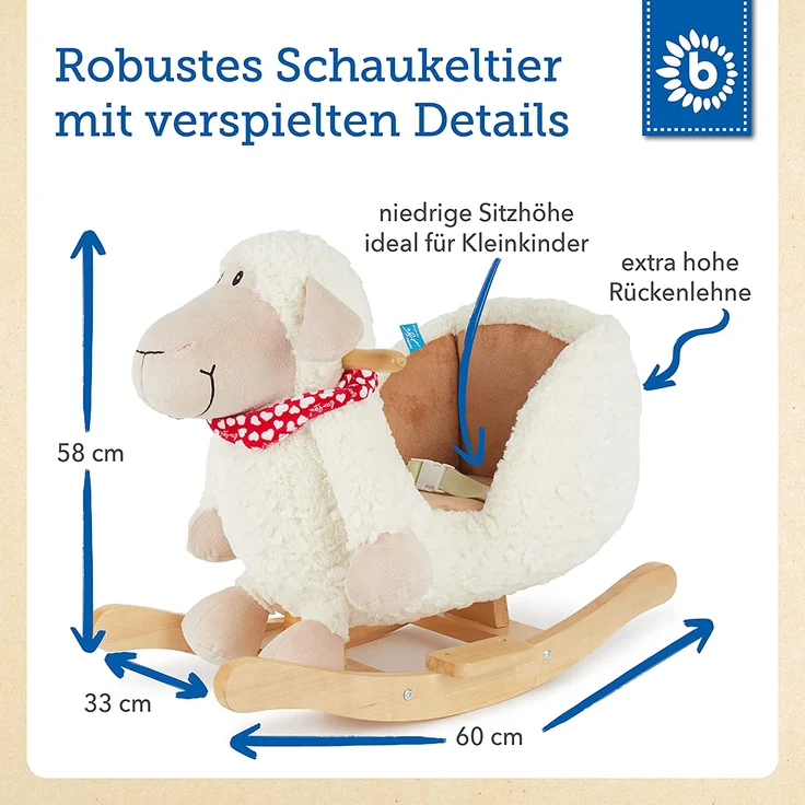 Bieco Plüsch Schaukeltier Schaf 61x33x48cm | Schaukelpferd Baby | Schaukeltier Baby | Kinderschaukel Indoor | Baby Wippe | Baby Schaukel | Schaukelpferd ab 1 Jahr | Schaukel Baby Spielzeug – Bild 5