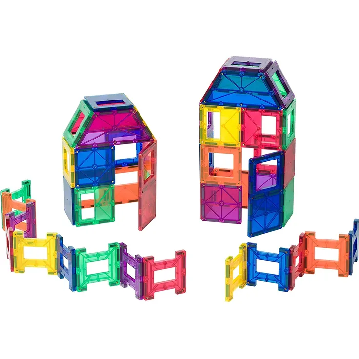 Playmags 48 Stück Set - mit stärkeren Magneten, STEM Spielzeug für Kinder, magnetische Fliesen und Building Blocks, Robuste, Super Durable mit Vivid Clear-Color-Fliesen
