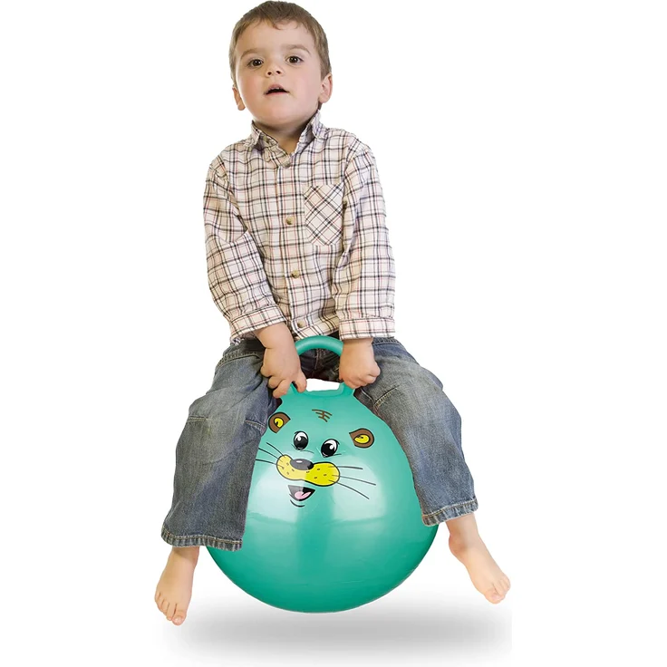 Relaxdays Hüpfball Kinder, Maus, mit Griff, für Drinnen und Draußen, mit Tier-Motiv, weich, 45 cm Durchmesser, grün – Bild 1