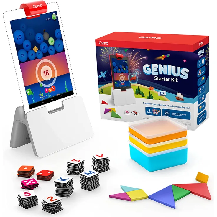 Osmo - Genius Starter Kit für Fire Tablet - 6-10 Jahre - Mathematik, Rechtschreibung, Kreativität und mehr - STEM-Spielzeug (Osmo iPad-Basis enthalten), 5 lehrreiche Lernspiele