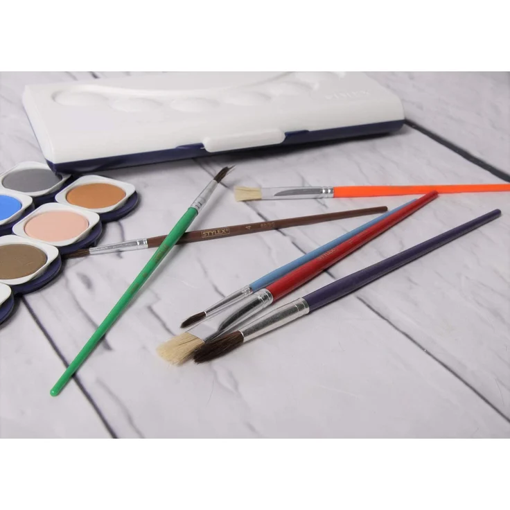 Stylex 35065 - Schul-Pinselset mit 10 Pinseln in unterschiedlichen Ausführungen und Größen, 4 Borstenpinsel und 6 Aquarellpinsel, für die Schule und Zuhause – Bild 4