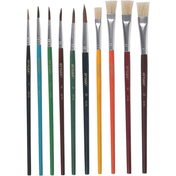 Stylex 35065 - Schul-Pinselset mit 10 Pinseln in unterschiedlichen Ausführungen und Größen, 4 Borstenpinsel und 6 Aquarellpinsel, für die Schule und Zuhause – Bild 2