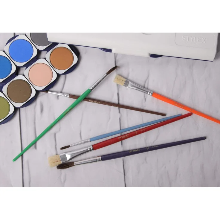 Stylex 35065 - Schul-Pinselset mit 10 Pinseln in unterschiedlichen Ausführungen und Größen, 4 Borstenpinsel und 6 Aquarellpinsel, für die Schule und Zuhause – Bild 3