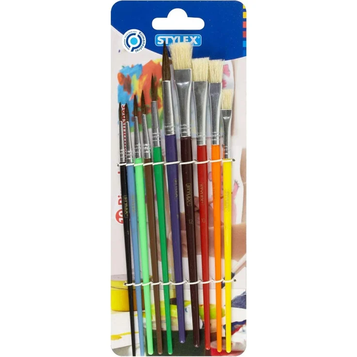 Stylex 35065 - Schul-Pinselset mit 10 Pinseln in unterschiedlichen Ausführungen und Größen, 4 Borstenpinsel und 6 Aquarellpinsel, für die Schule und Zuhause – Bild 1