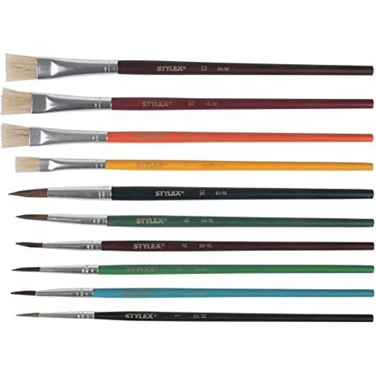 Stylex 35065 - Schul-Pinselset mit 10 Pinseln in unterschiedlichen Ausführungen und Größen, 4 Borstenpinsel und 6 Aquarellpinsel, für die Schule und Zuhause – Bild 5