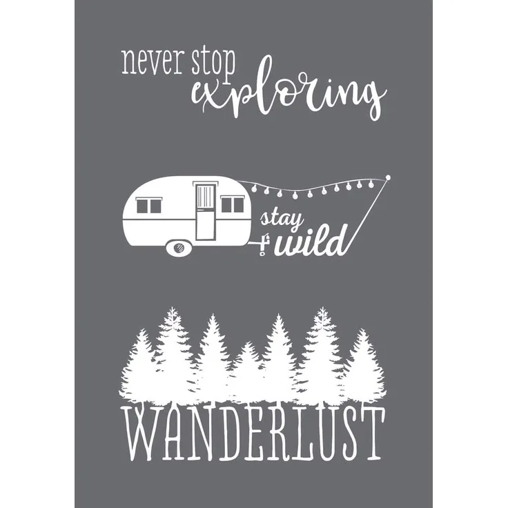 Rayher 45103000 Schablone Wanderlust, Format DIN A5, mit Rakel, Siebdruck-Schablone, Malschablone, selbstklebend