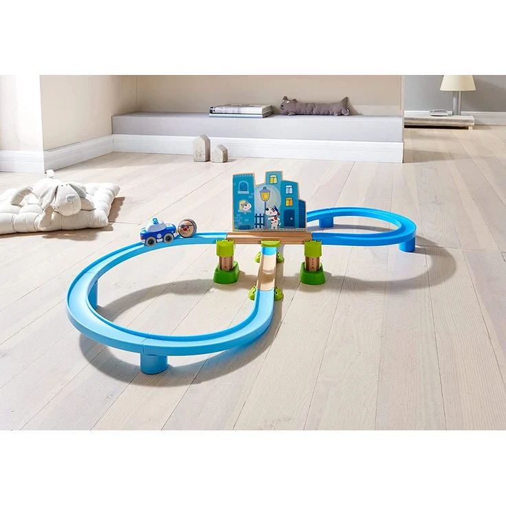 HABA 303739 - Kullerbü – Spielbahn Polizei-Verfolgungsjagd | Holzkugelbahn und Motorikspielzeug von 2-8 Jahren | Mit Polizeiauto und Charakterkugel Rudi Räuber – Bild 5