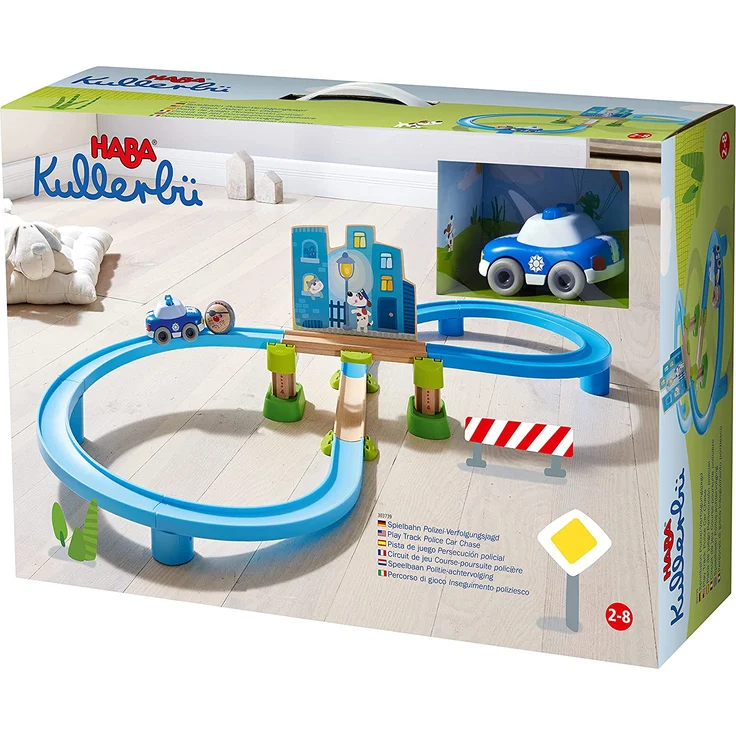 HABA 303739 - Kullerbü – Spielbahn Polizei-Verfolgungsjagd | Holzkugelbahn und Motorikspielzeug von 2-8 Jahren | Mit Polizeiauto und Charakterkugel Rudi Räuber – Bild 7