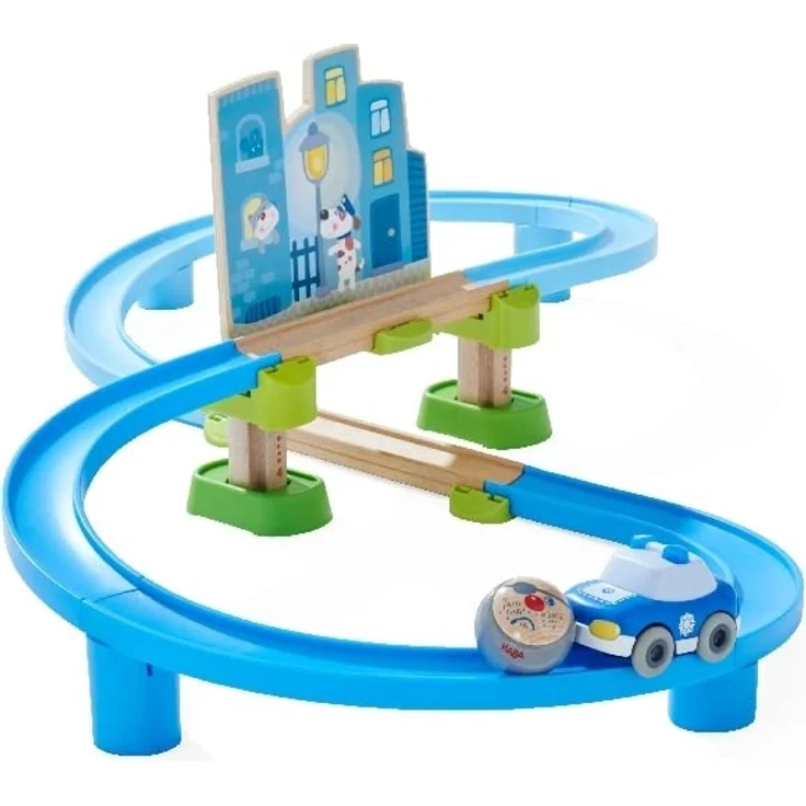 HABA 303739 - Kullerbü – Spielbahn Polizei-Verfolgungsjagd | Holzkugelbahn und Motorikspielzeug von 2-8 Jahren | Mit Polizeiauto und Charakterkugel Rudi Räuber – Bild 9