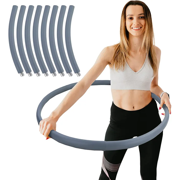Hula Hoop Fitness Reifen Edelstahl 8 Teile gepolstert befüllbar Grau