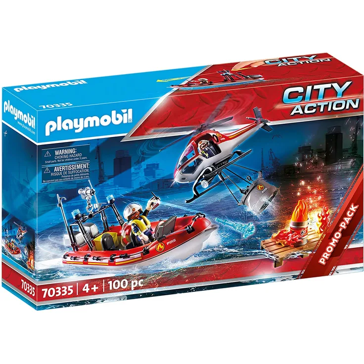 PLAYMOBIL City Action 70335 - Feuerwehreinsatz mit Heli und Boot, ab 4 Jahren