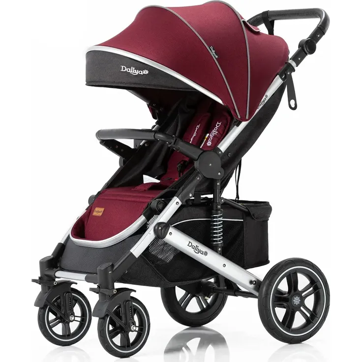 Daliya® Rapidy Buggy / Kinderwagen 0-36 Monate / Sportwagen mit Liegeposition / Wickeltasche, Winterfußsack, Ess- & Spieltisch und mehr Linen Rot – Silber