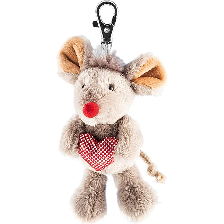 Schaffer Knuddel mich! 234 Anhänger Herz Plüsch-Schlüsselanhänger Maus, Grau-rot,9 cm