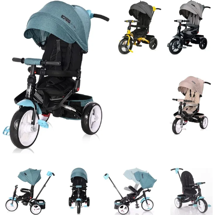 Lorelli Tricycle Jaguar 4 in 1 Schiebestange Sitz drehbar, verstellbar, Faltdach blau schwarz