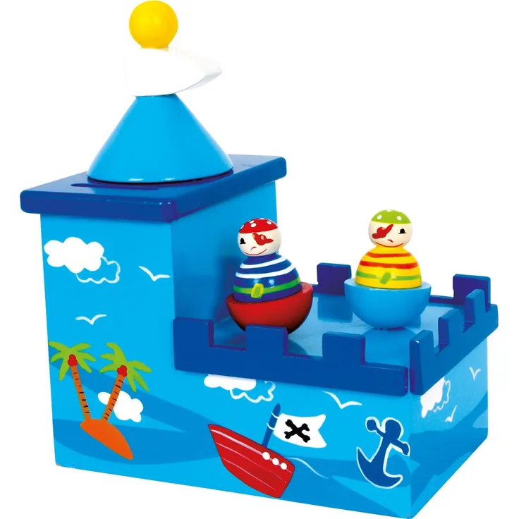 Small foot 5819 - Spieluhr & Spardose Piraten 2in1, Melodie: Merrily we roll along, Holz, 16x10x19cm