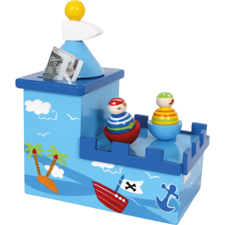 Small foot 5819 - Spieluhr & Spardose Piraten 2in1, Melodie: Merrily we roll along, Holz, 16x10x19cm – Bild 2